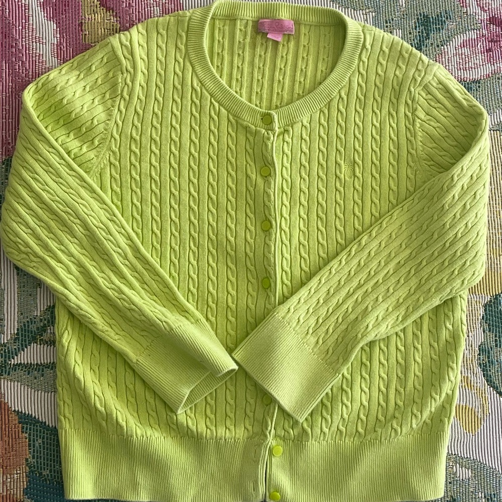 Lilly Pulitzer Neon Green Cable Knit Cardigan